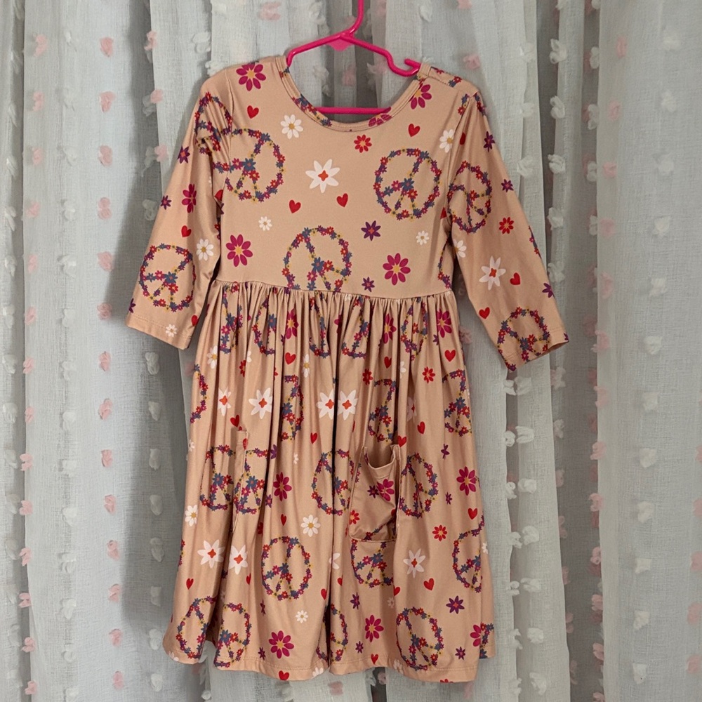 Peaceful Blooms Kids Dress - Beige and Pink